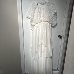 Ivory Lace & Chiffon Layered Wedding Gown